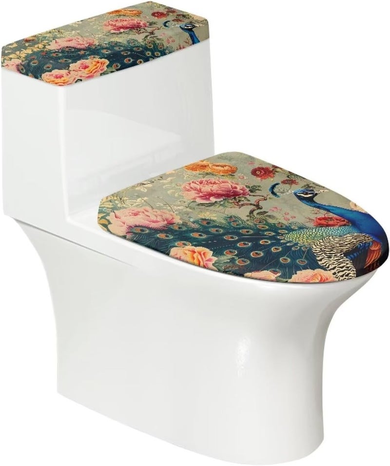 Flashideas Peacock Toilet Lid Cover and Toilet Tank Cover Soft Plush Seat Covers Tank Lip Covers Easy to Clean Bathroom Decoration Accessories Fits Most Toilet Tanks & Lids - Image 2
